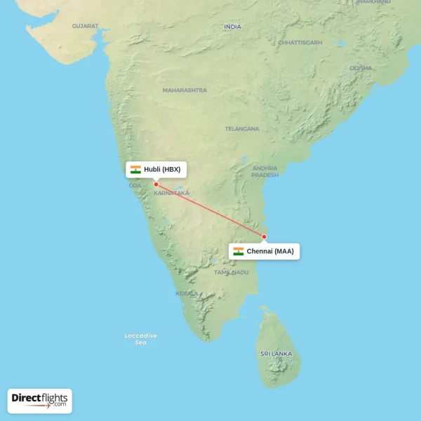 Hubli - Chennai direct flight map