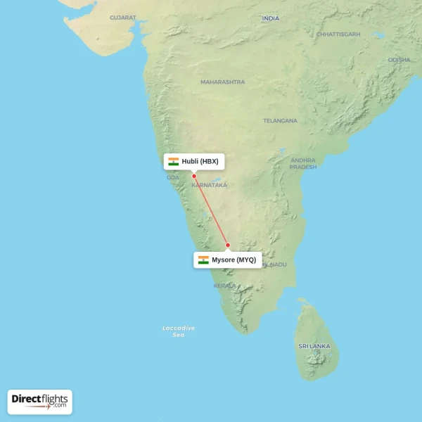 Hubli - Mysore direct flight map
