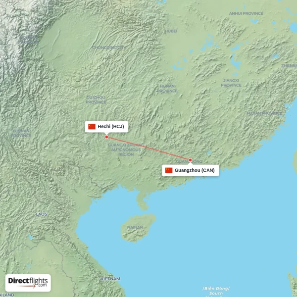 Hechi - Guangzhou direct flight map