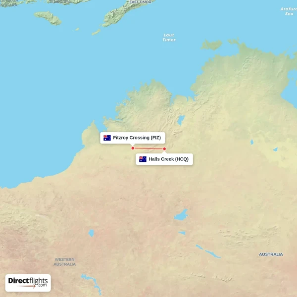 Halls Creek - Fitzroy Crossing direct flight map