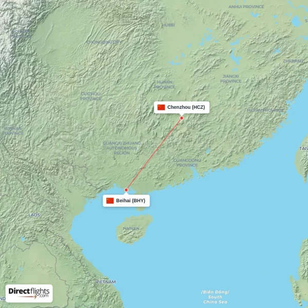 Chenzhou - Beihai direct flight map