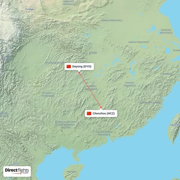 Chenzhou - Dayong direct flight map