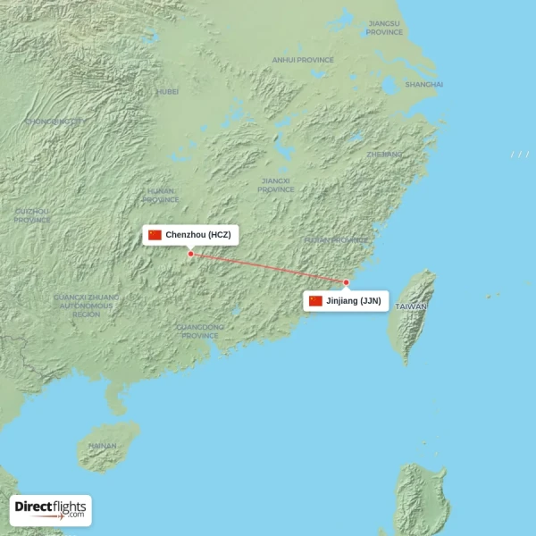 Chenzhou - Jinjiang direct flight map