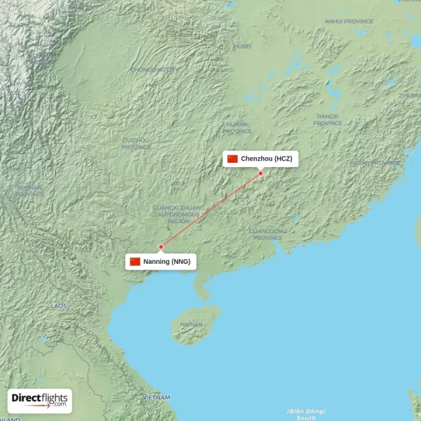 Chenzhou - Nanning direct flight map