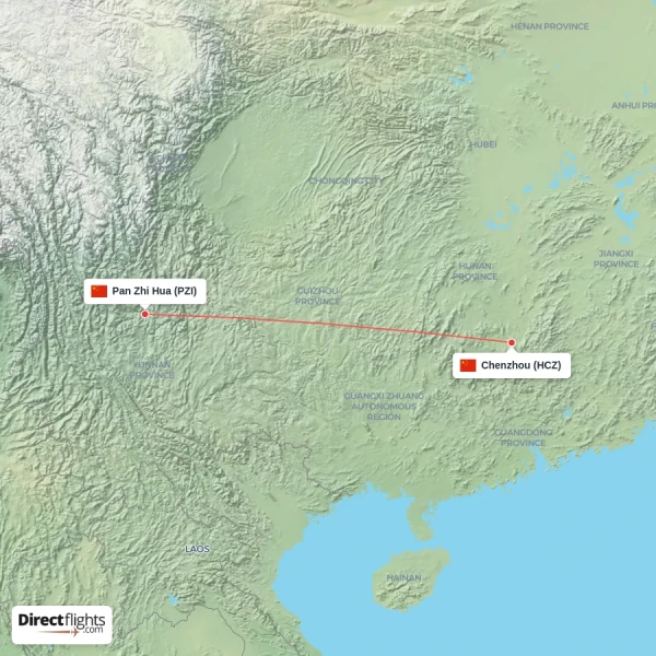 Chenzhou - Pan Zhi Hua direct flight map