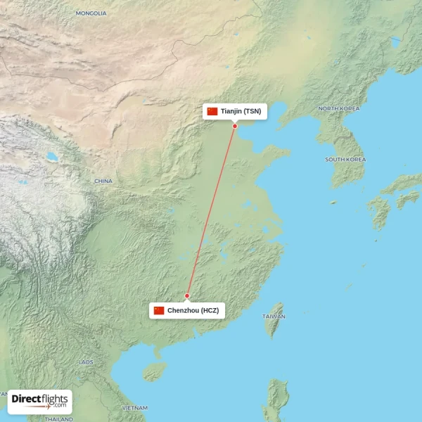 Chenzhou - Tianjin direct flight map
