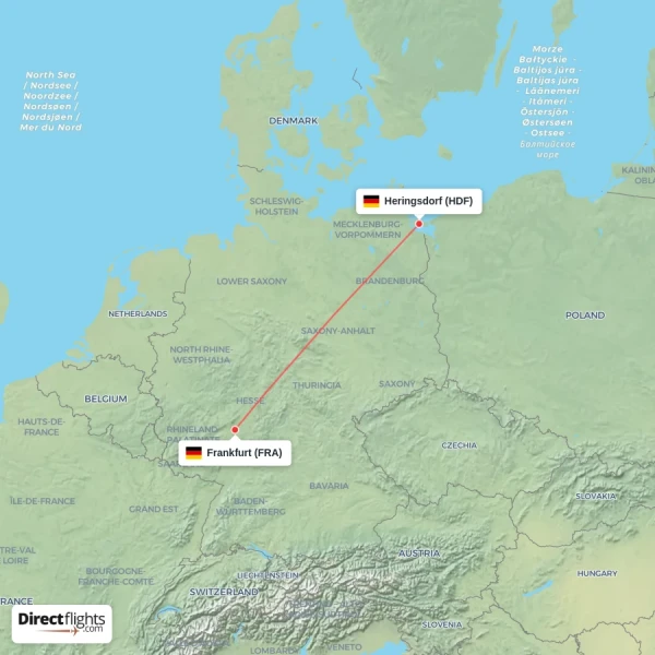 Heringsdorf - Frankfurt direct flight map