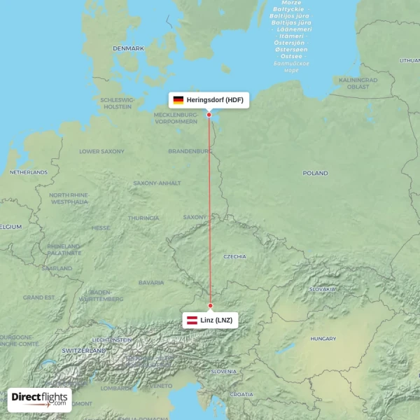 Heringsdorf - Linz direct flight map