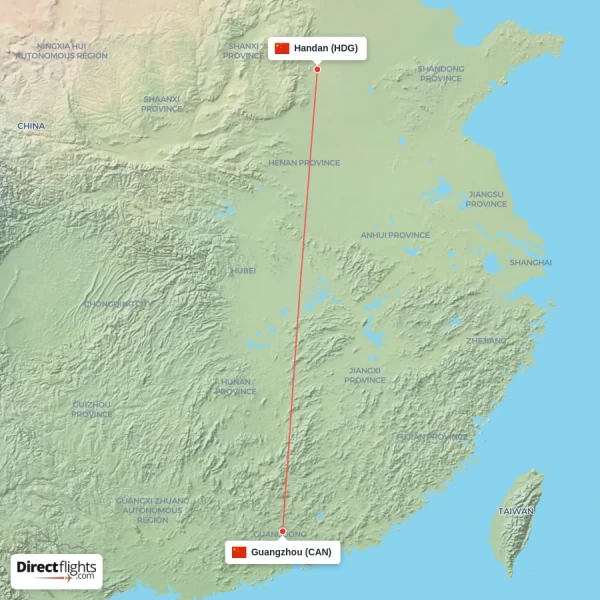 Handan - Guangzhou direct flight map