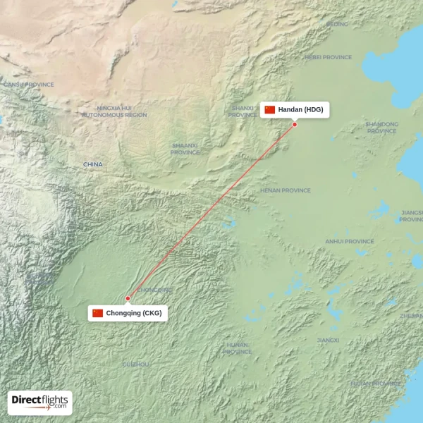 Handan - Chongqing direct flight map
