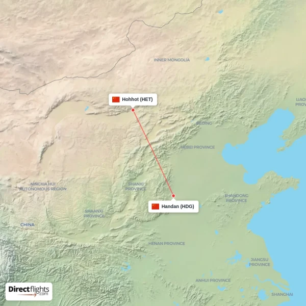 Handan - Hohhot direct flight map