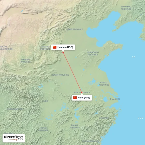 Handan - Hefei direct flight map