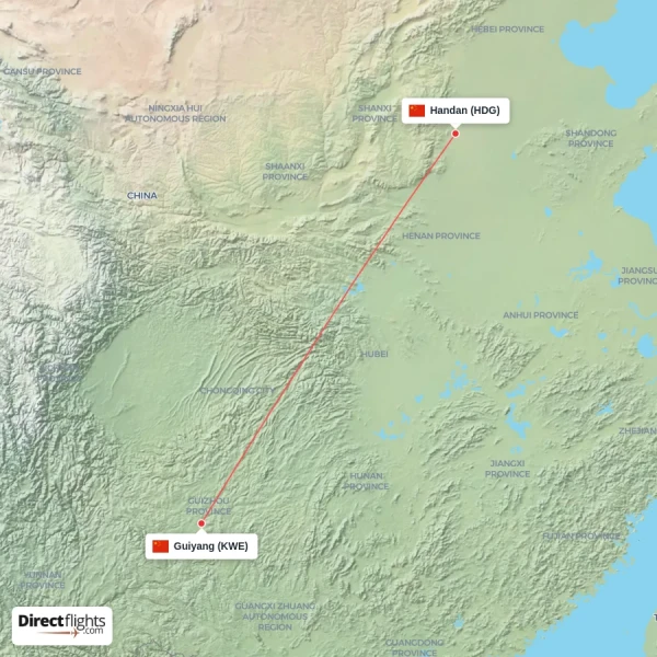 Handan - Guiyang direct flight map