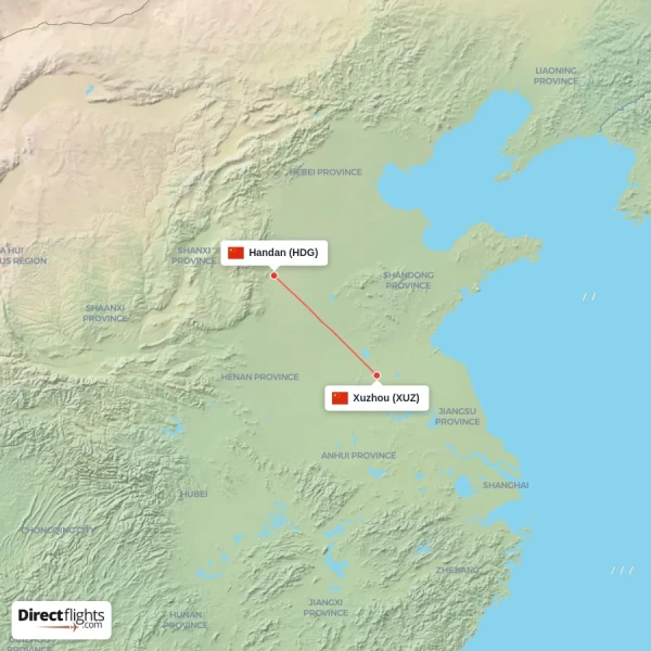 Handan - Xuzhou direct flight map