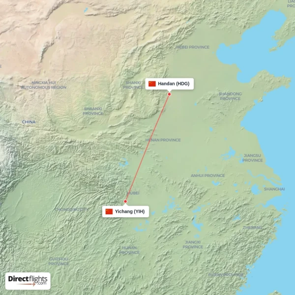 Handan - Yichang direct flight map