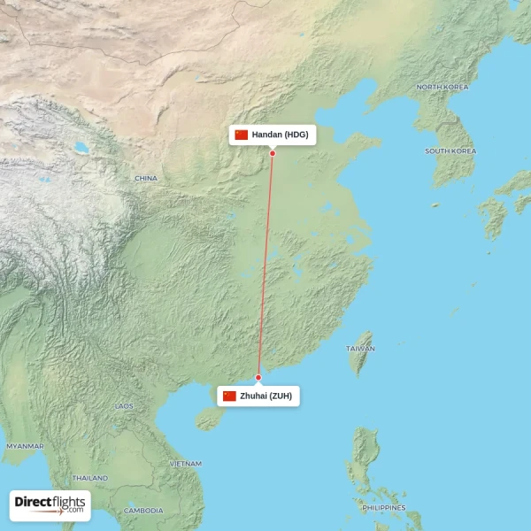 Handan - Zhuhai direct flight map