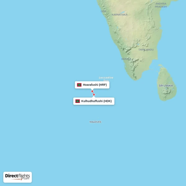 Kulhudhuffushi - Hoarafushi direct flight map