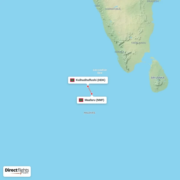 Kulhudhuffushi - Maafaru direct flight map
