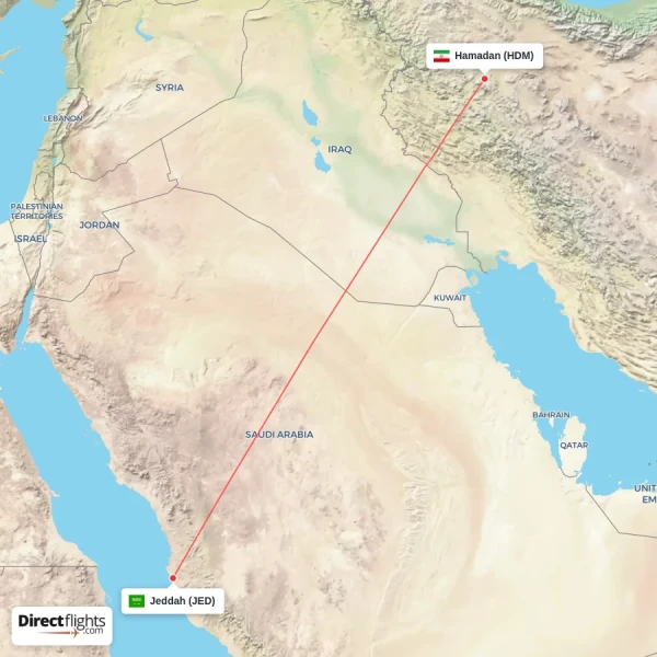 Hamadan - Jeddah direct flight map