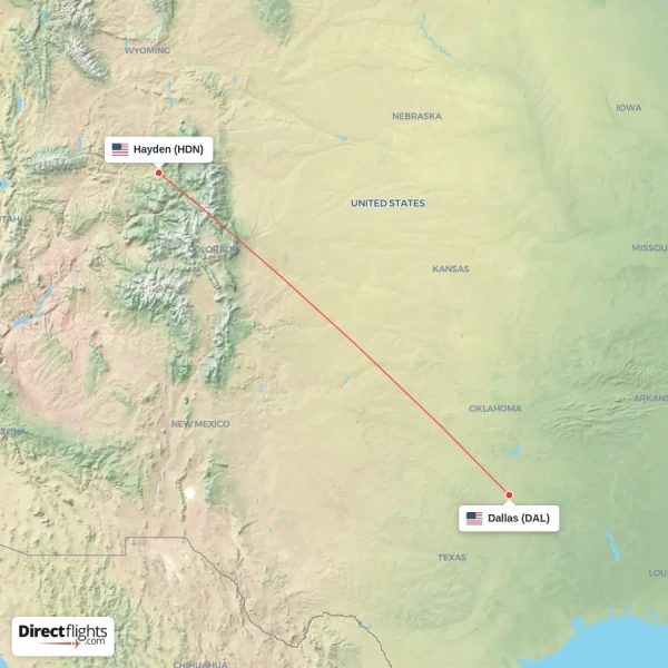 Hayden - Dallas direct flight map