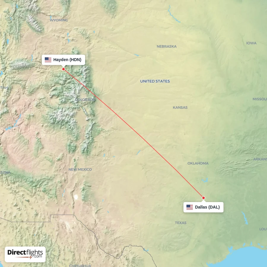HDN - DAL route map