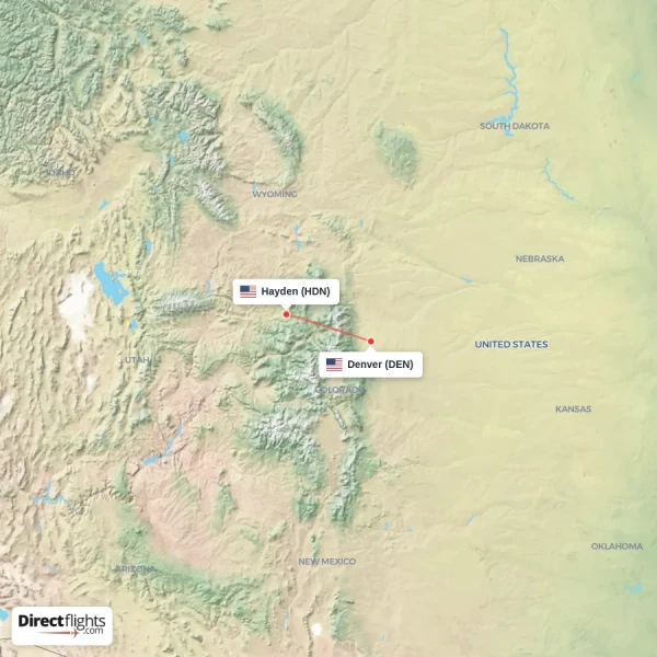 Hayden - Denver direct flight map