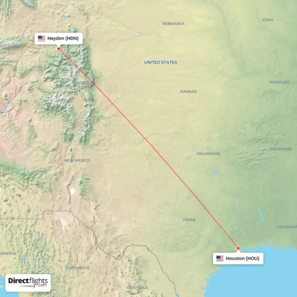 Hayden - Houston direct flight map