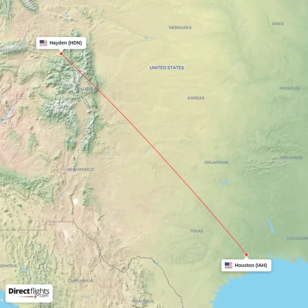 Hayden - Houston direct flight map