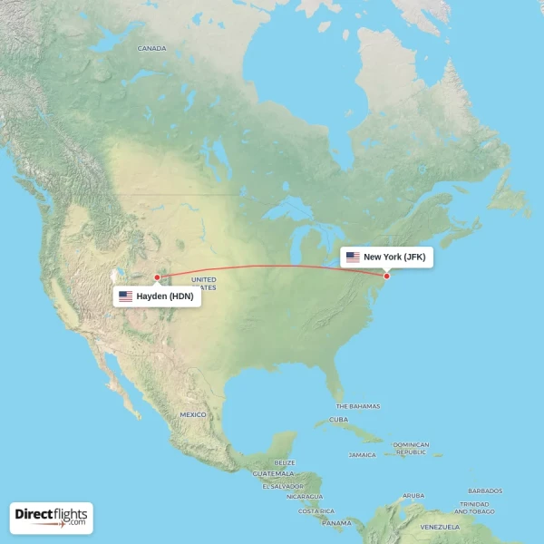 Hayden - New York direct flight map