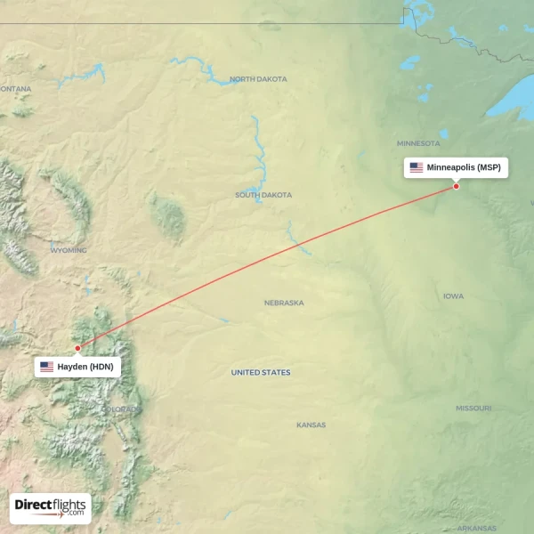 Hayden - Minneapolis direct flight map