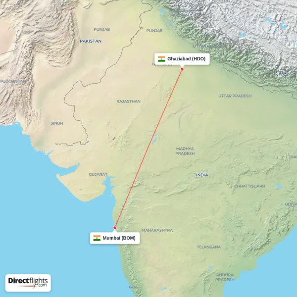 Ghaziabad - Mumbai direct flight map