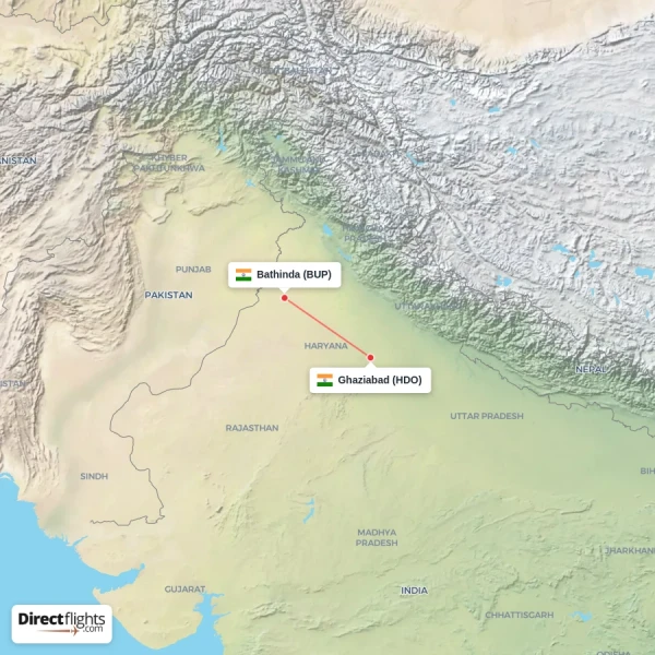 Ghaziabad - Bathinda direct flight map