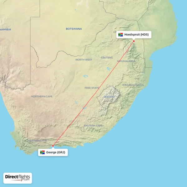 Hoedspruit - George direct flight map