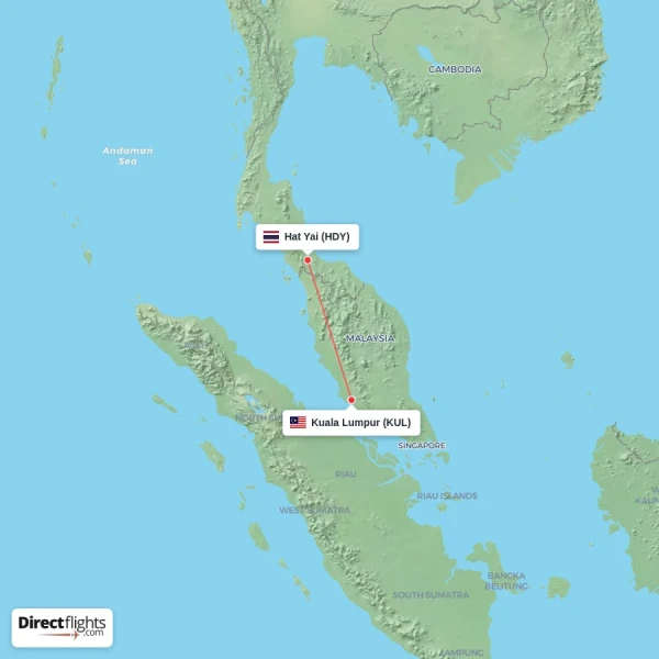 Hat Yai - Kuala Lumpur direct flight map