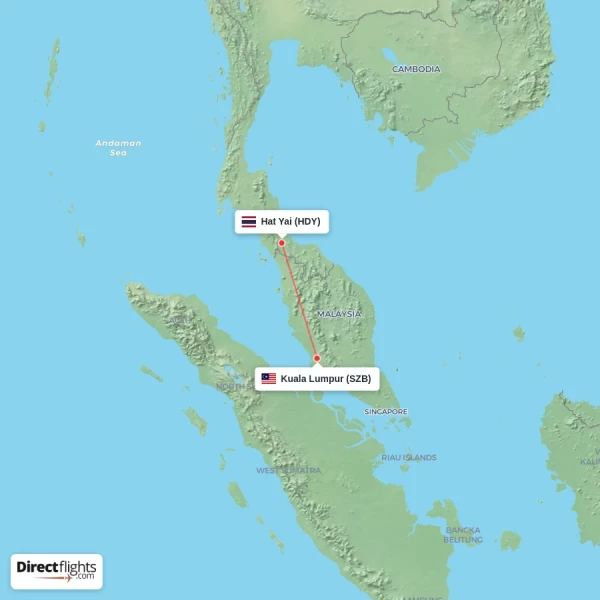 Hat Yai - Kuala Lumpur direct flight map