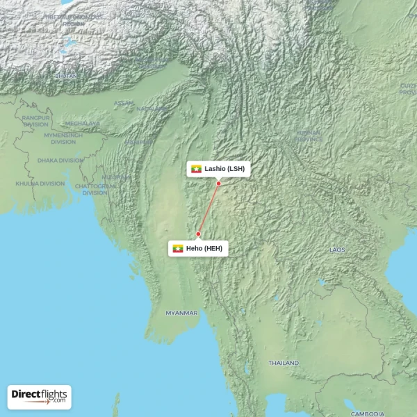 Heho - Lashio direct flight map