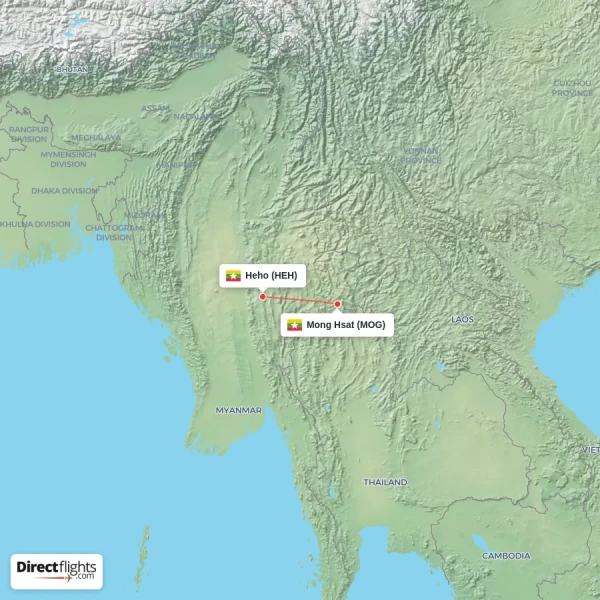 Heho - Mong Hsat direct flight map