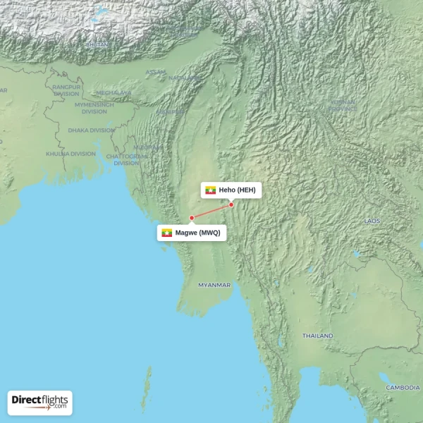 Heho - Magwe direct flight map