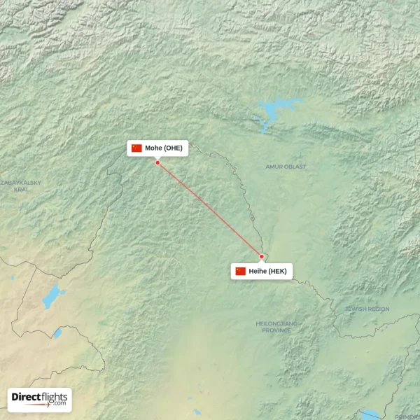 Heihe - Mohe direct flight map