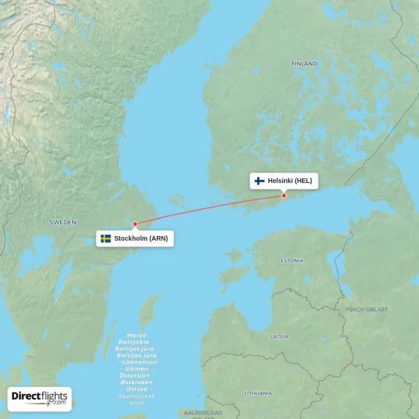 Helsinki - Stockholm direct flight map