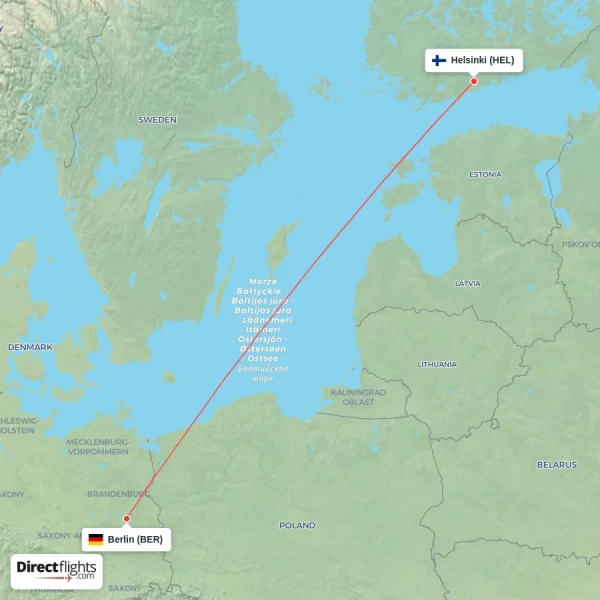 Helsinki - Berlin direct flight map