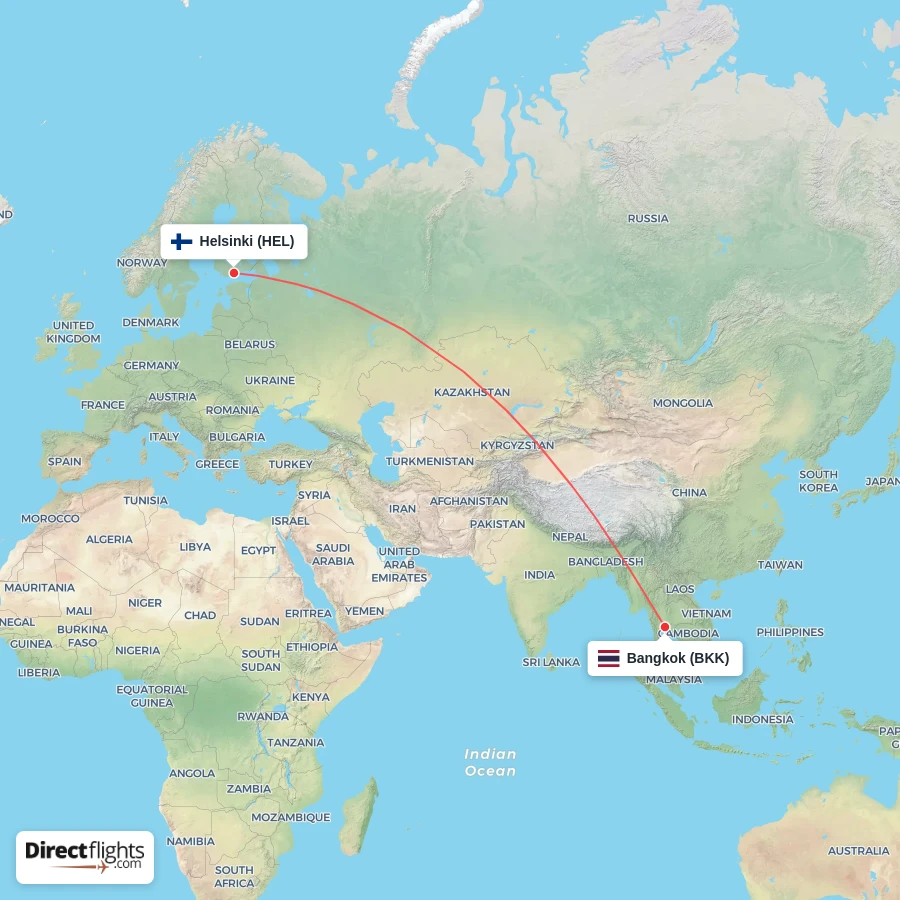HEL - BKK route map