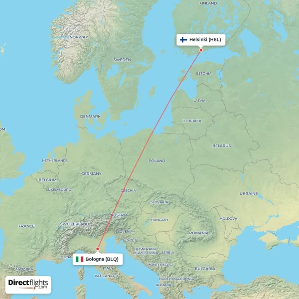 Helsinki - Bologna direct flight map