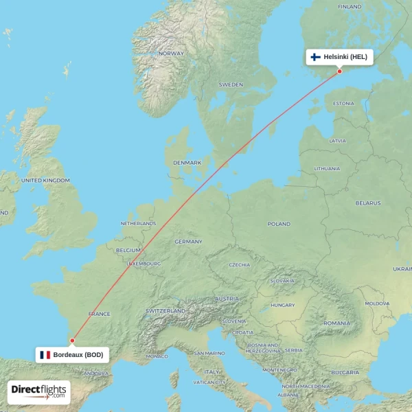 Helsinki - Bordeaux direct flight map