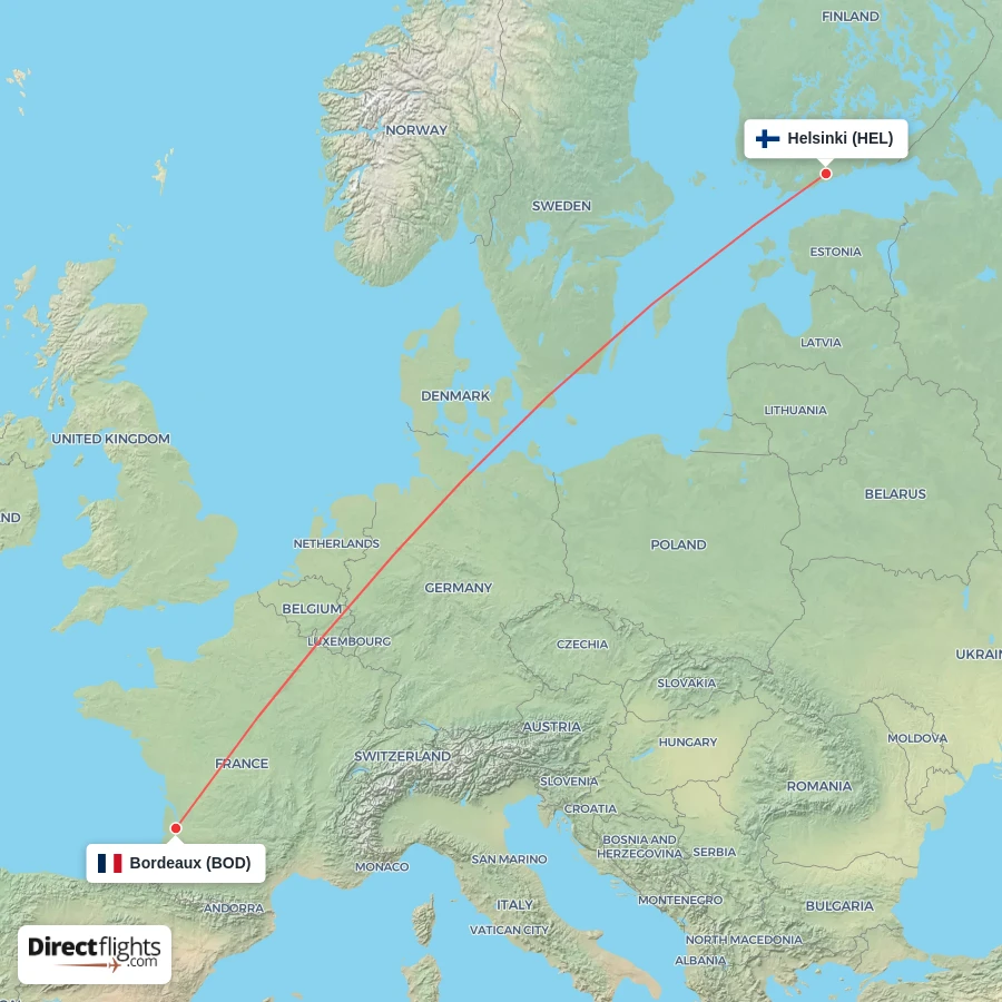 HEL - BOD route map