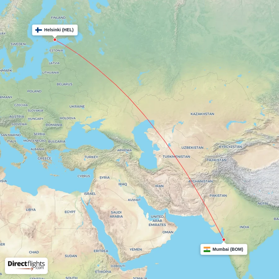 HEL - BOM route map
