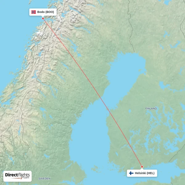 Helsinki - Bodo direct flight map