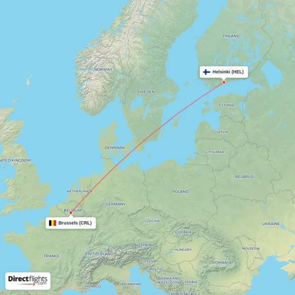 Helsinki - Brussels direct flight map