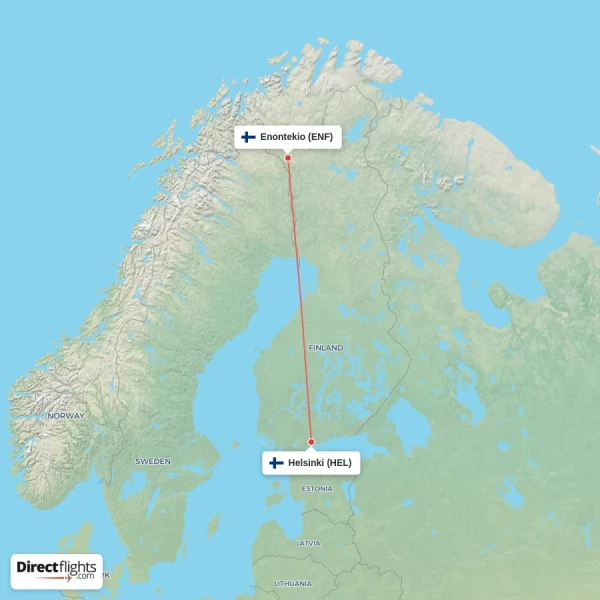 Helsinki - Enontekio direct flight map