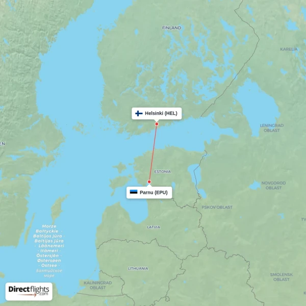 Helsinki - Parnu direct flight map
